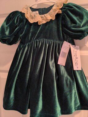 Pippa & Julie Girls Green Velvet Style Dress